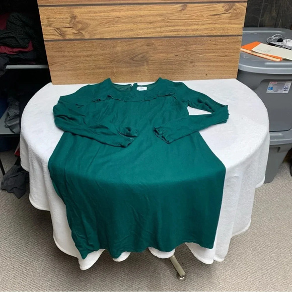 Old Navy dark green size small dress fully lined lining sleeve front ruffle - Picture 8 of 8